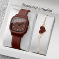 2PCS Fashion Arabic Dial Women Quartz Watch Heart Bracelet Set Square Silicone Strap Wristwatches Reloj Mujer