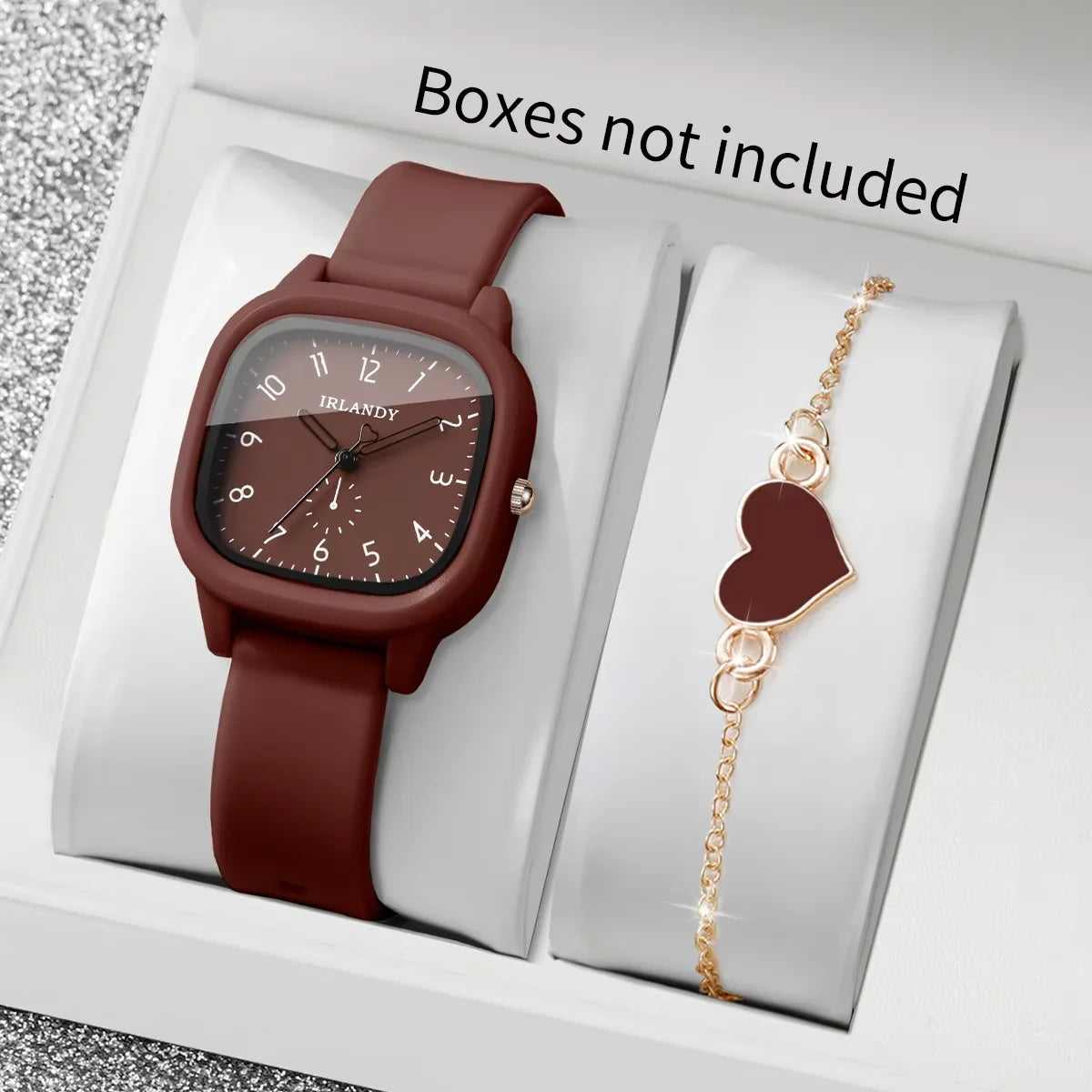 2PCS Fashion Arabic Dial Women Quartz Watch Heart Bracelet Set Square Silicone Strap Wristwatches Reloj Mujer