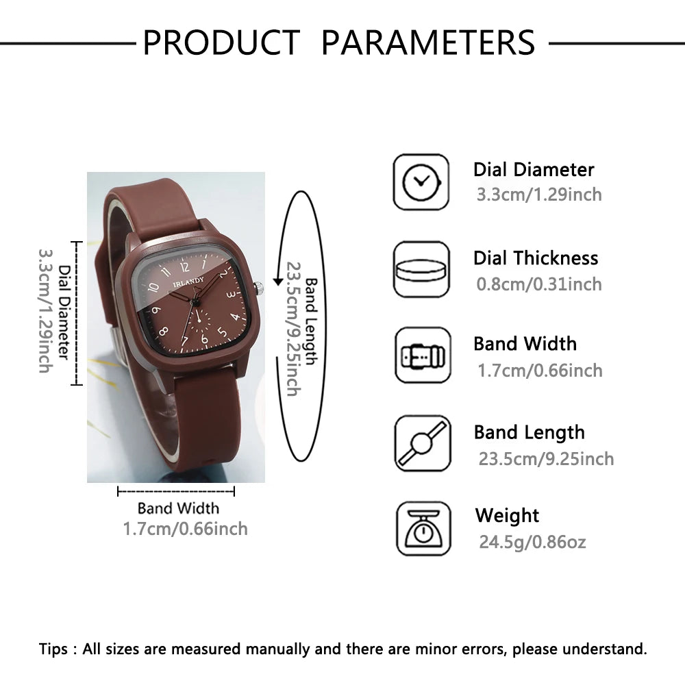 2PCS Fashion Arabic Dial Women Quartz Watch Heart Bracelet Set Square Silicone Strap Wristwatches Reloj Mujer